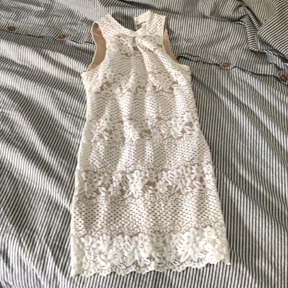 High neck white lace dress